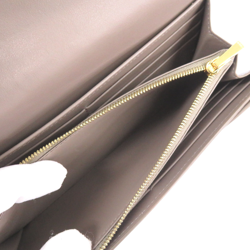 CELINE Long Wallet Purse leather gray Large flap wallet Women Used Authentic