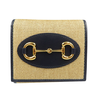 GUCCI Bifold Wallet 621891 Canvas, Leather beige Horsebit Women Used Authentic