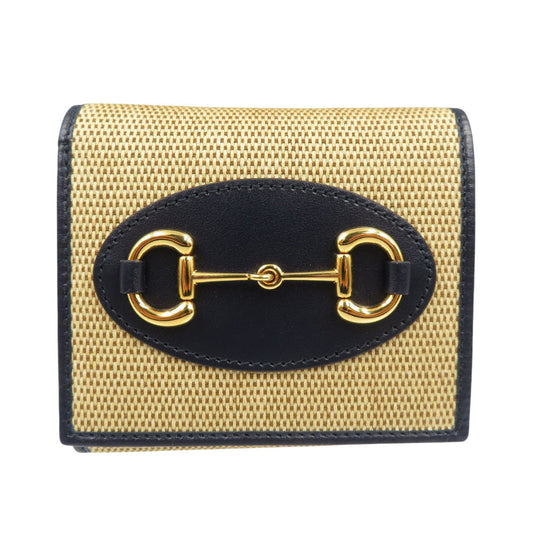 GUCCI Bifold Wallet 621891 Canvas, Leather beige Horsebit Women Used Authentic