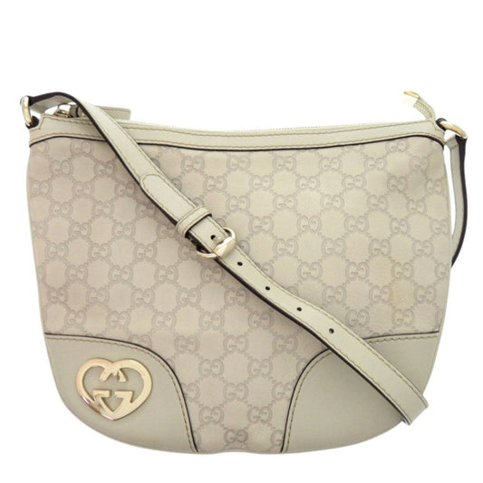 GUCCI Shoulder Bag leather Ivory Lovely heart