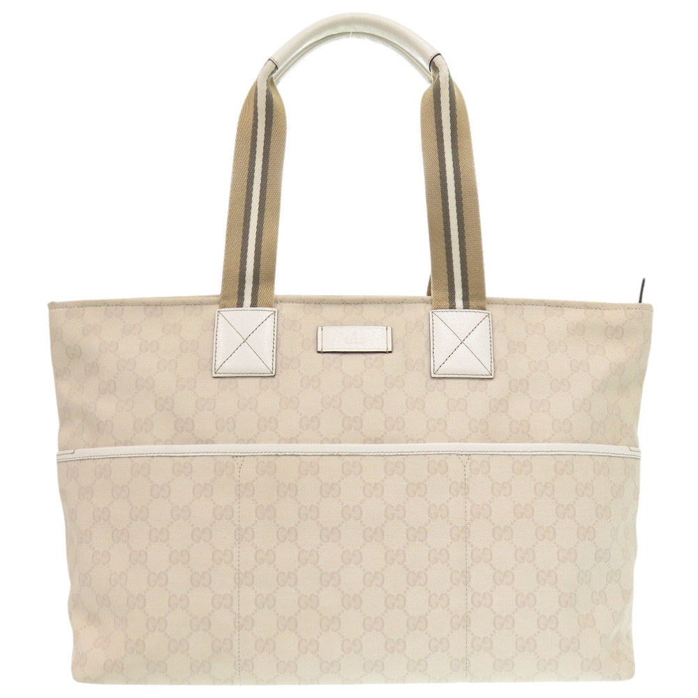 GUCCI Tote Bag 155524 GG canvas Ivory Sherry line Women Used Authentic