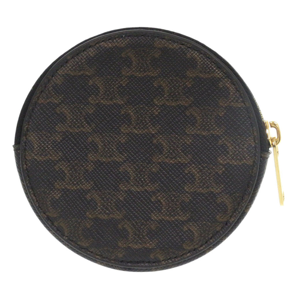CELINE Coin case U-SD-5202 leather Brown Triomphe Women Used Authentic