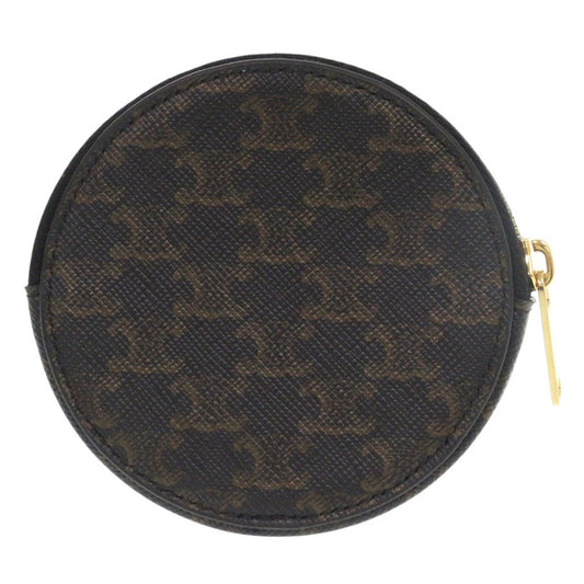 CELINE Coin case U-SD-5202 leather Brown Triomphe Women Used Authentic