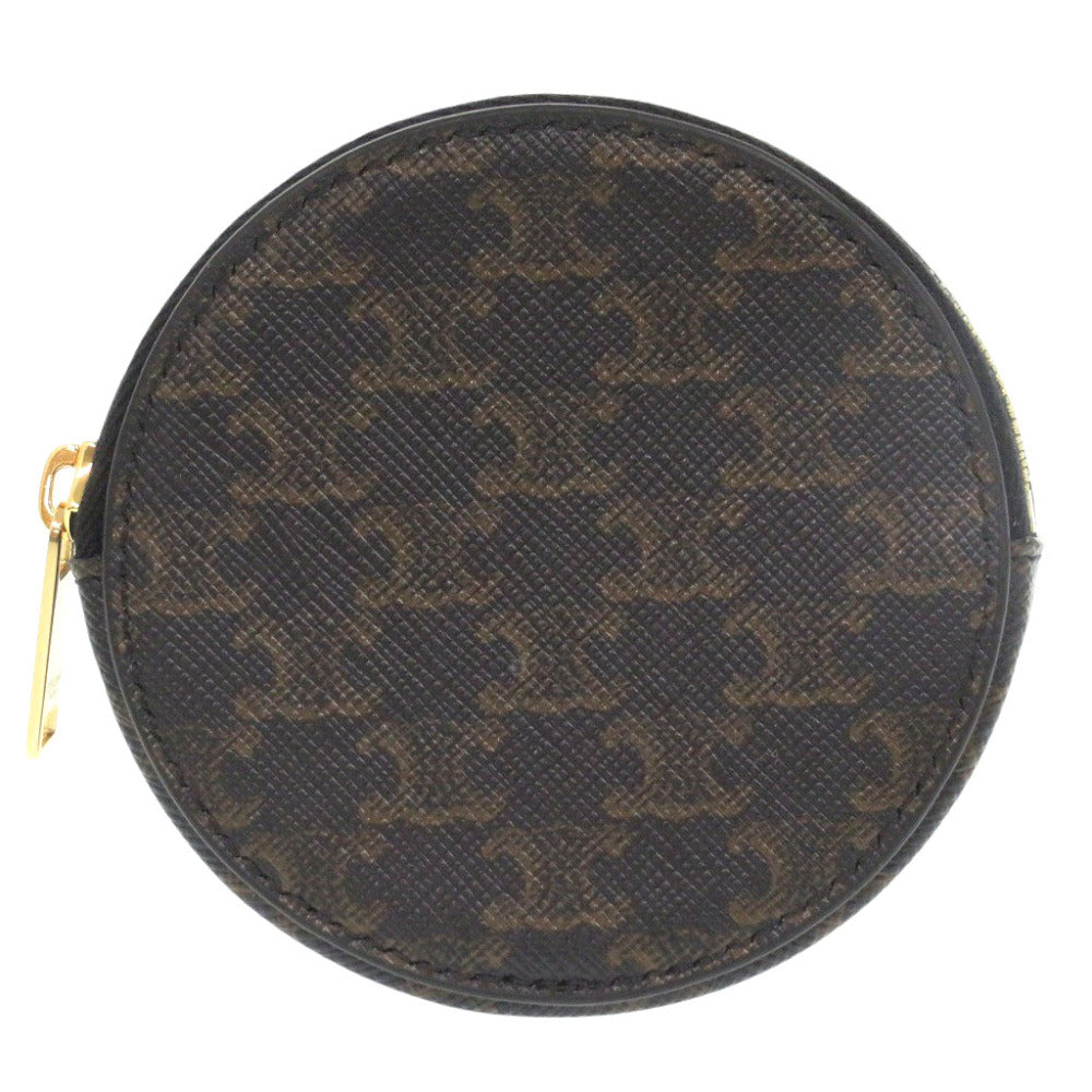 CELINE Coin case U-SD-5202 leather Brown Triomphe Women Used Authentic
