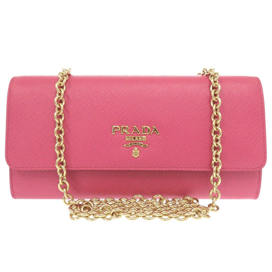 PRADA Long Wallet Purse 1DH002 leather Pink PEONIA Chain wallet Women Used Authentic