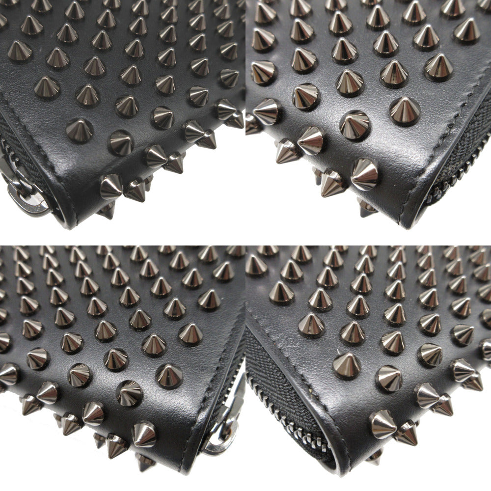 Christian Louboutin Long Wallet Purse 1165044 leather black Zip Around studs Panettone unisex(Unisex) Used Authentic