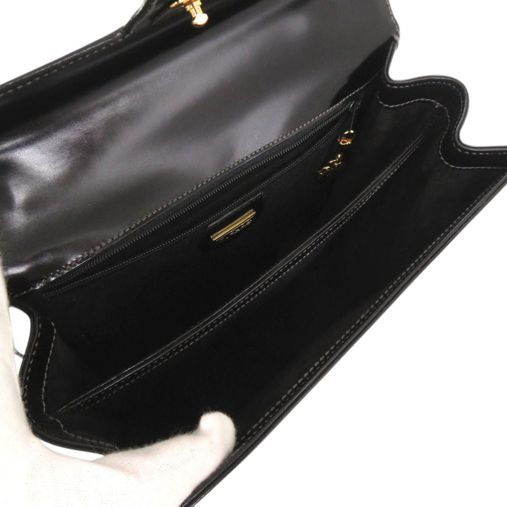 GUCCI Handbag leather black Old Gucci Turnlock Formal Bag Women Used Authentic