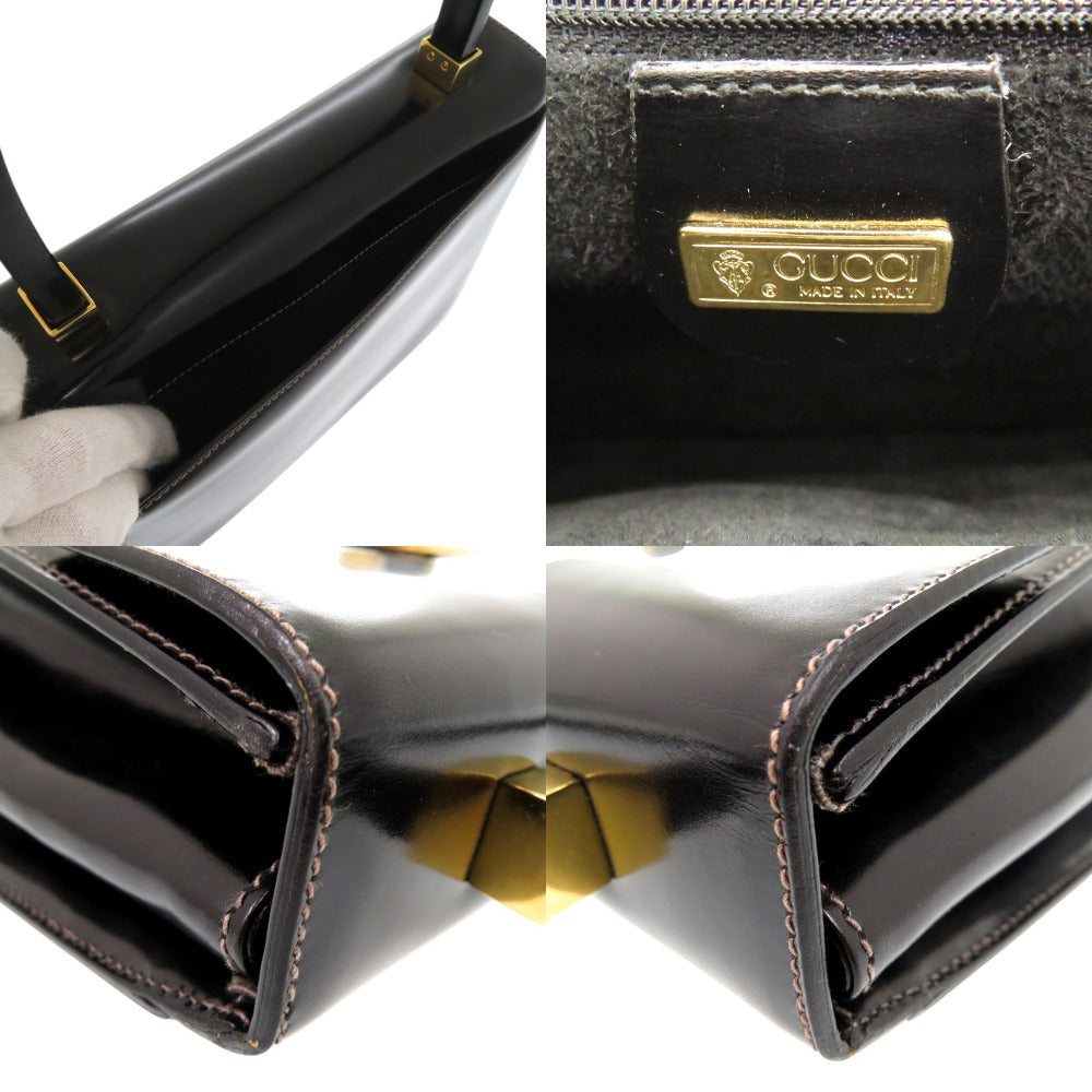 GUCCI Handbag leather black Old Gucci Turnlock Formal Bag Women Used Authentic