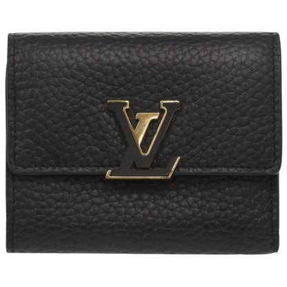 LOUIS VUITTON Tri-fold wallet M68587 leather black Portefeuille Capucines Compact XS Women Used Authentic