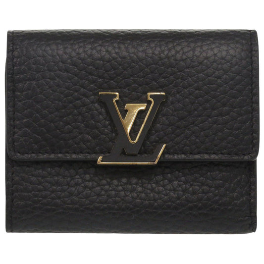 LOUIS VUITTON Tri-fold wallet M68587 leather black Portefeuille Capucines Compact XS Women Used Authentic