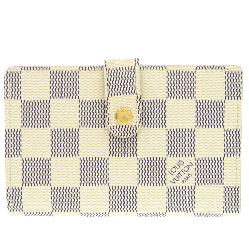 LOUIS VUITTON Bifold Wallet N61676 Damier Azur Canvas white Damier Azur Portefeuille Viennoiserie Women Used Authentic