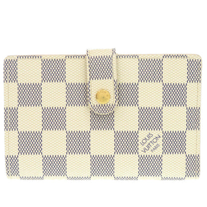 LOUIS VUITTON Bifold Wallet N61676 Damier Azur Canvas white Damier Azur Portefeuille Viennoiserie Women Used Authentic