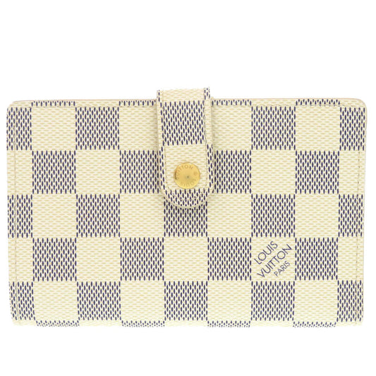 LOUIS VUITTON Bifold Wallet N61676 Damier Azur Canvas white Damier Azur Portefeuille Viennoiserie Women Used Authentic