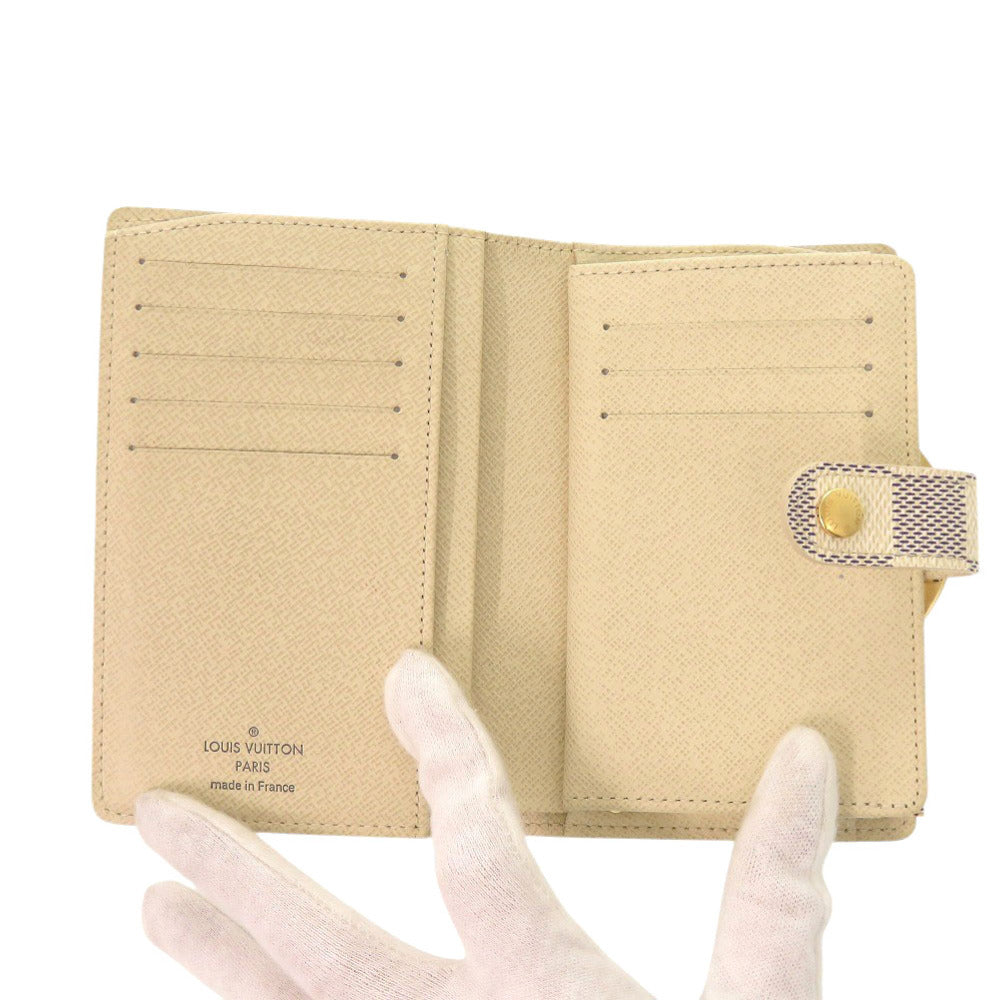 LOUIS VUITTON Bifold Wallet N61676 Damier Azur Canvas white Damier Azur Portefeuille Viennoiserie Women Used Authentic