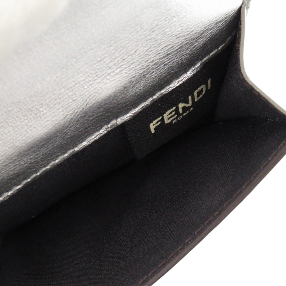 FENDI Tri-fold wallet 8M0395 leather Silver Baguette Micro FF Logo Women Used Authentic