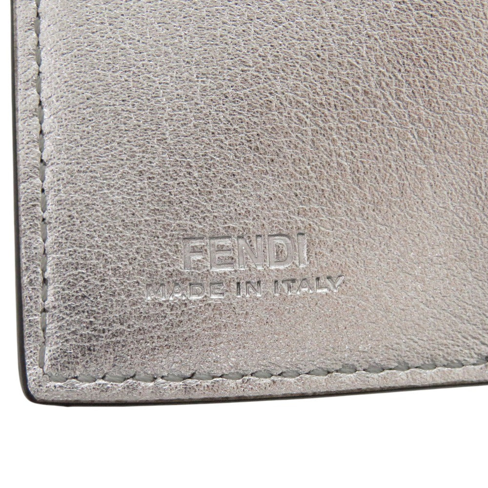 FENDI Tri-fold wallet 8M0395 leather Silver Baguette Micro FF Logo Women Used Authentic