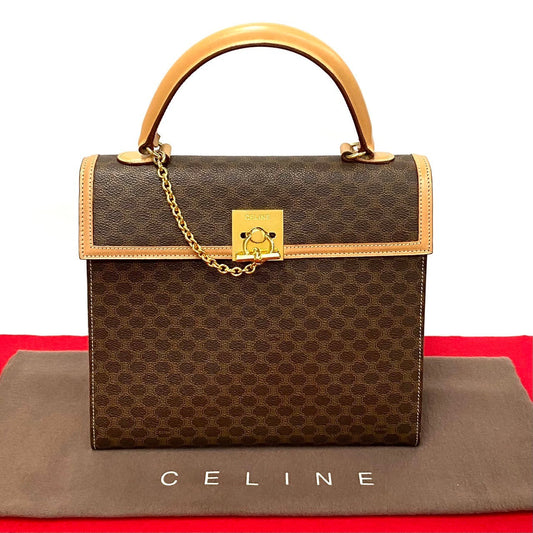 CELINE Handbag Leather, PVC Brown Macadam Blason Triomphe logo ring Metal Women Used Authentic