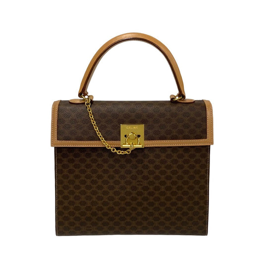 CELINE Handbag Leather, PVC Brown Macadam Blason Triomphe logo ring Metal Women Used Authentic