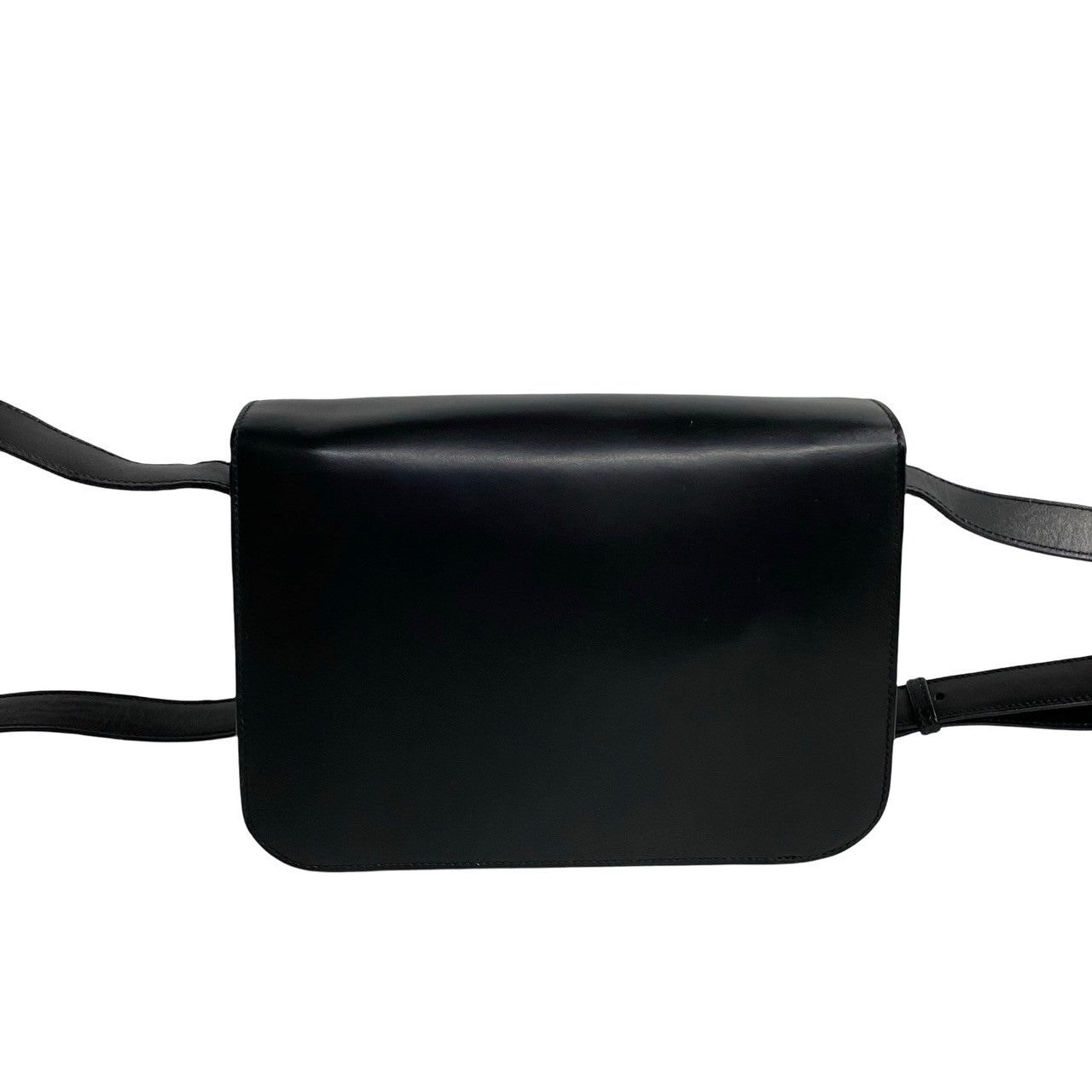 CELINE Shoulder Bag leather black Circle logo Metal Women Used Authentic