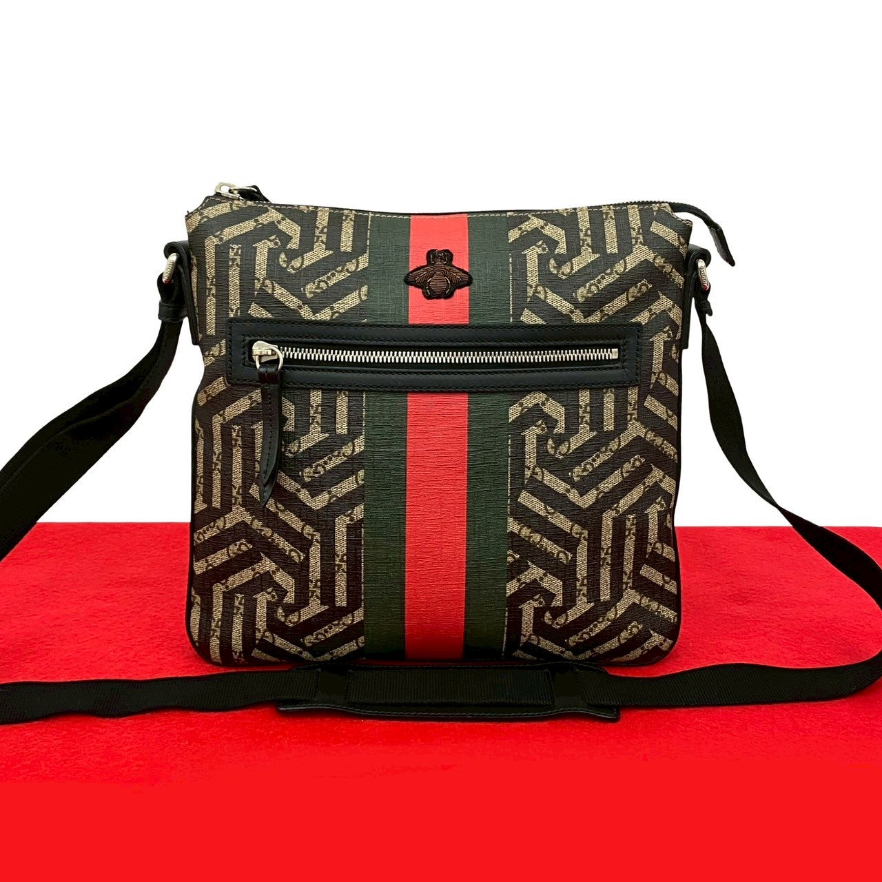 GUCCI Shoulder Bag PVC Brown GG Kaleido Web B messenger bag