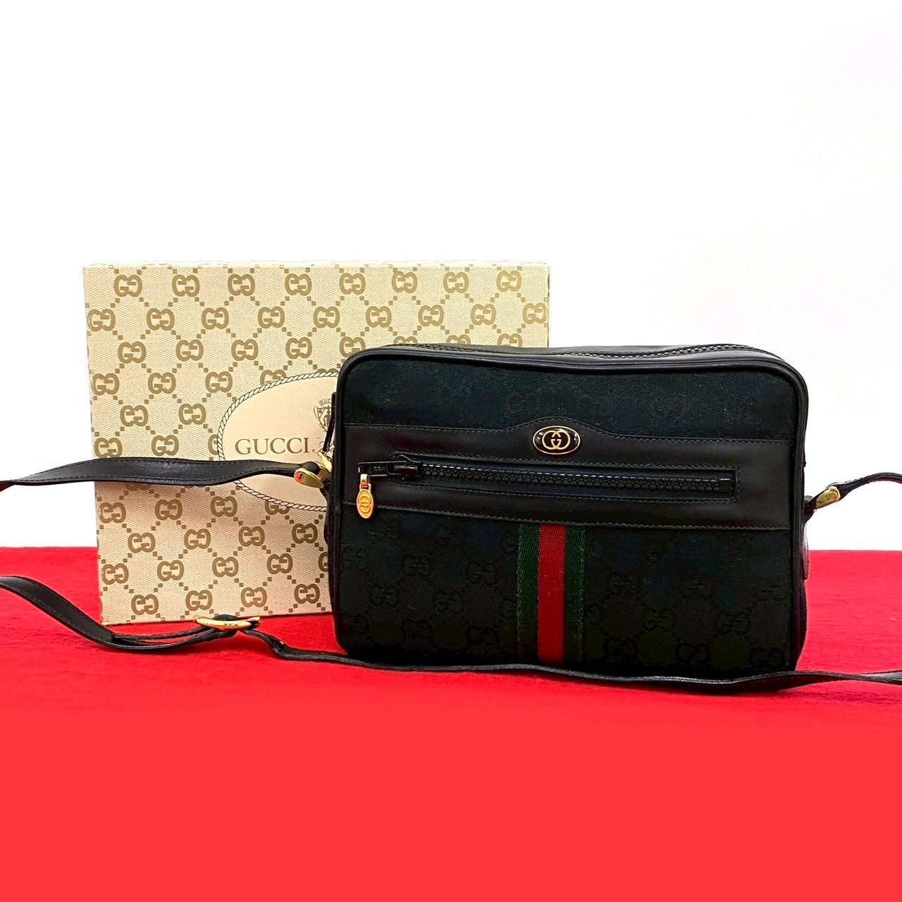 GUCCI Shoulder Bag canvas black Sherry line