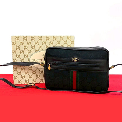 GUCCI Shoulder Bag canvas black Sherry line