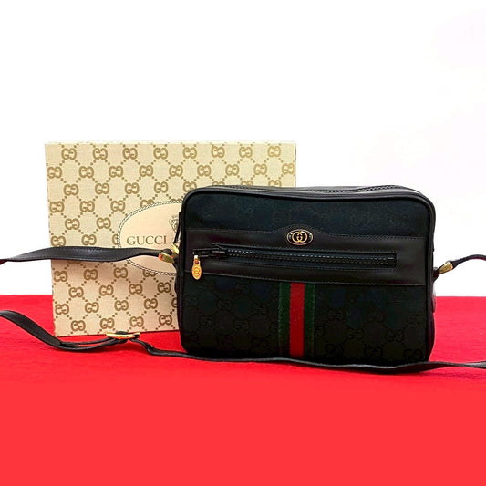 GUCCI Shoulder Bag canvas black Sherry line