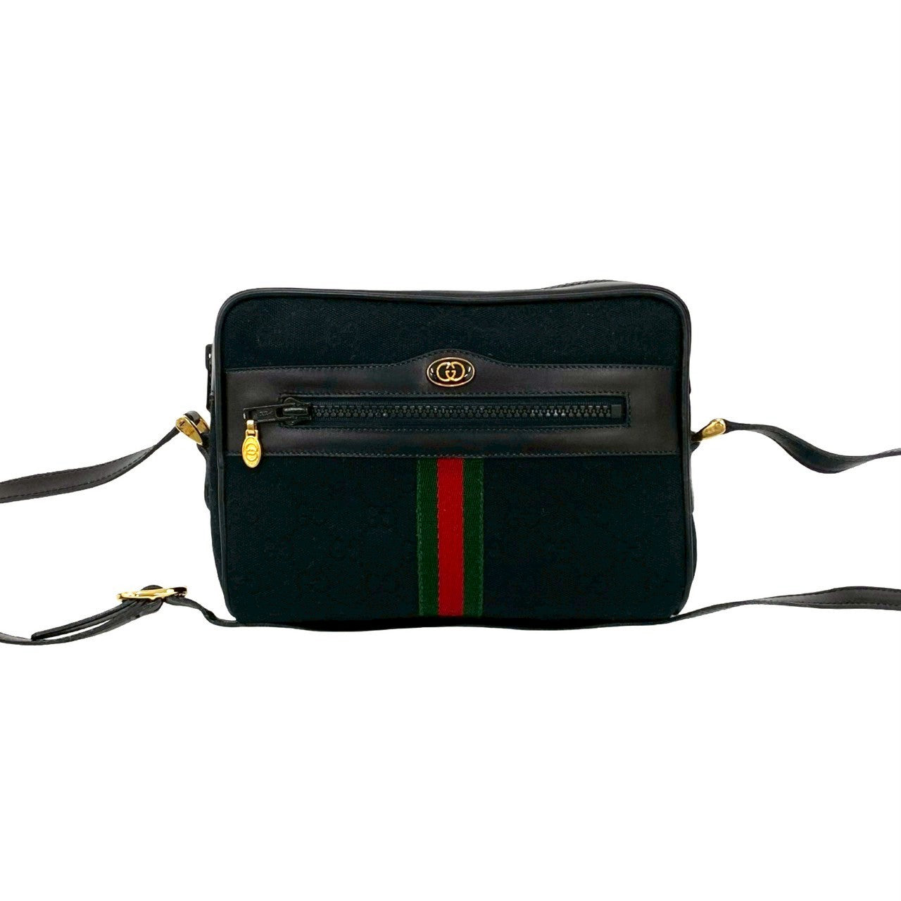 GUCCI Shoulder Bag canvas black Sherry line