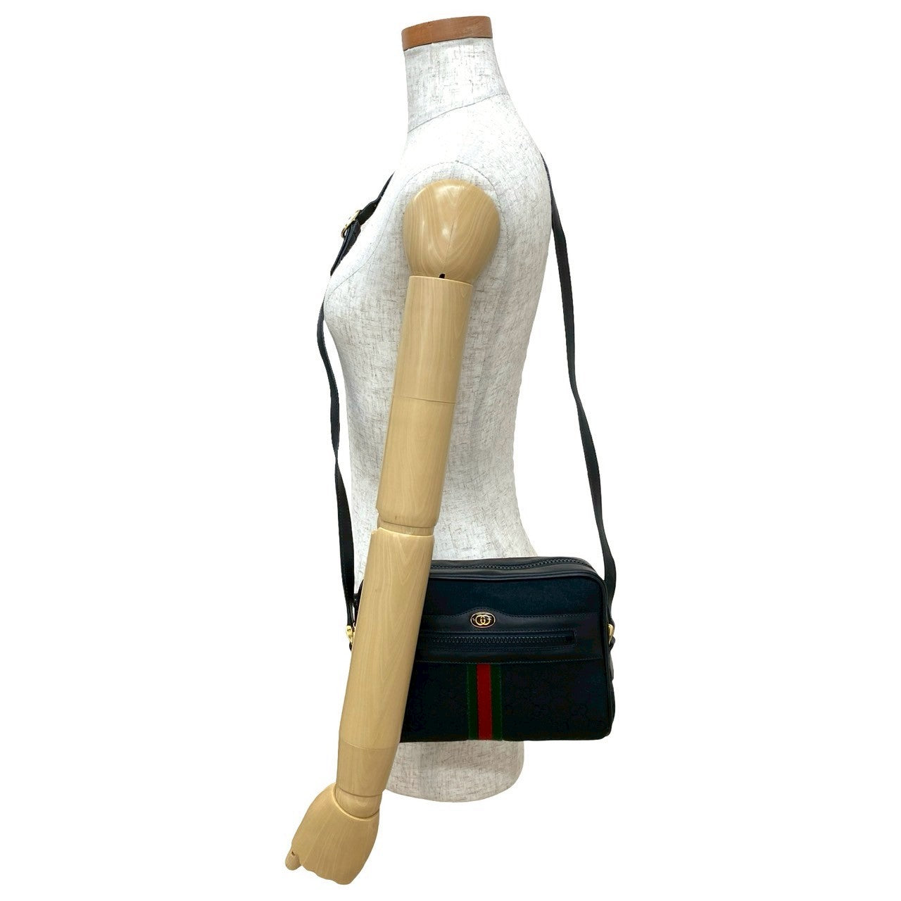 GUCCI Shoulder Bag canvas black Sherry line