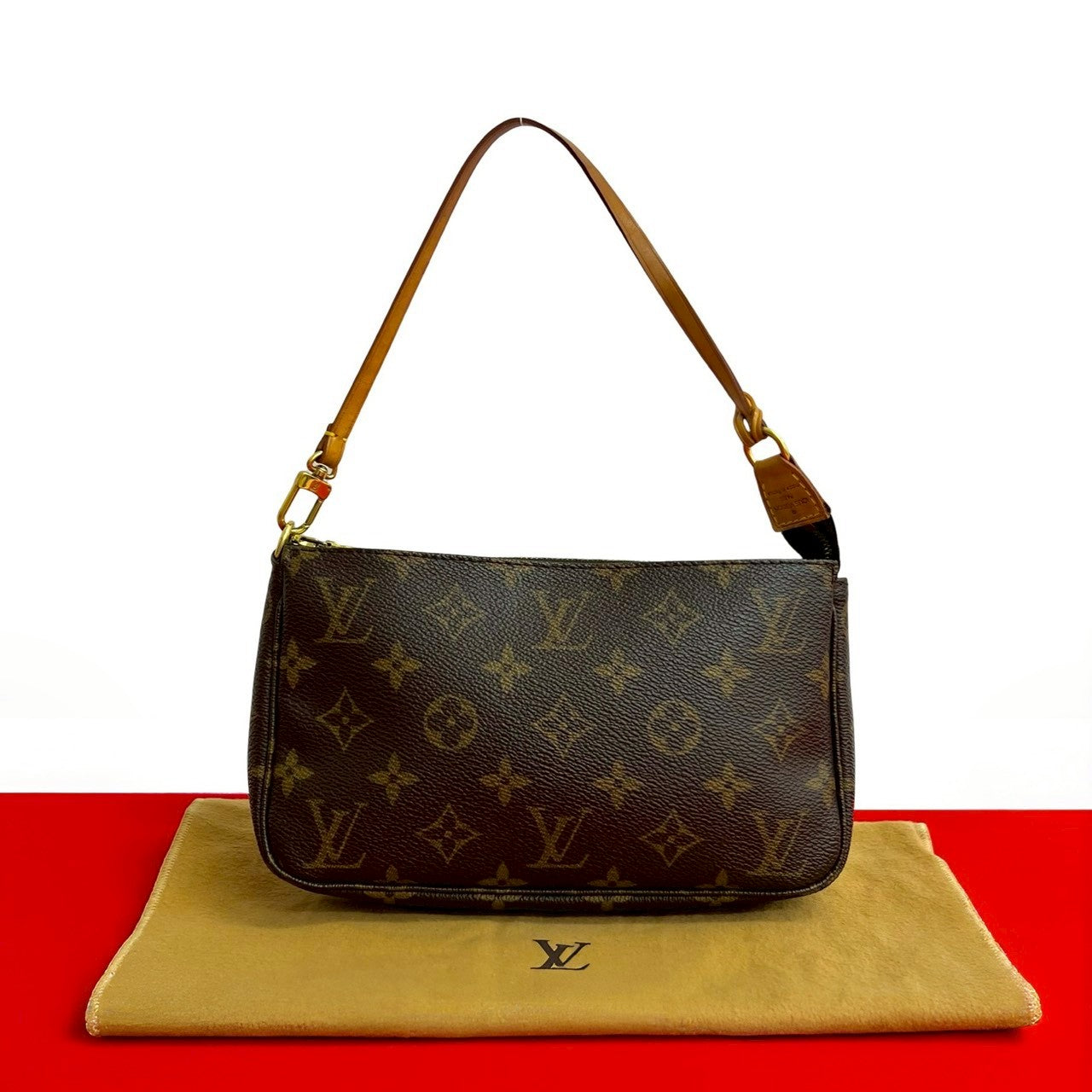 LOUIS VUITTON Handbag leather Brown Monogram Pochette Accessoires