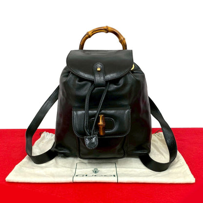 GUCCI Backpack leather black Bamboo