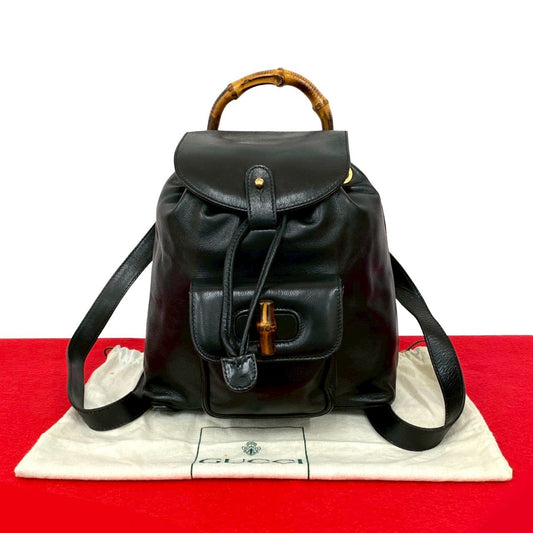 GUCCI Backpack leather black Bamboo
