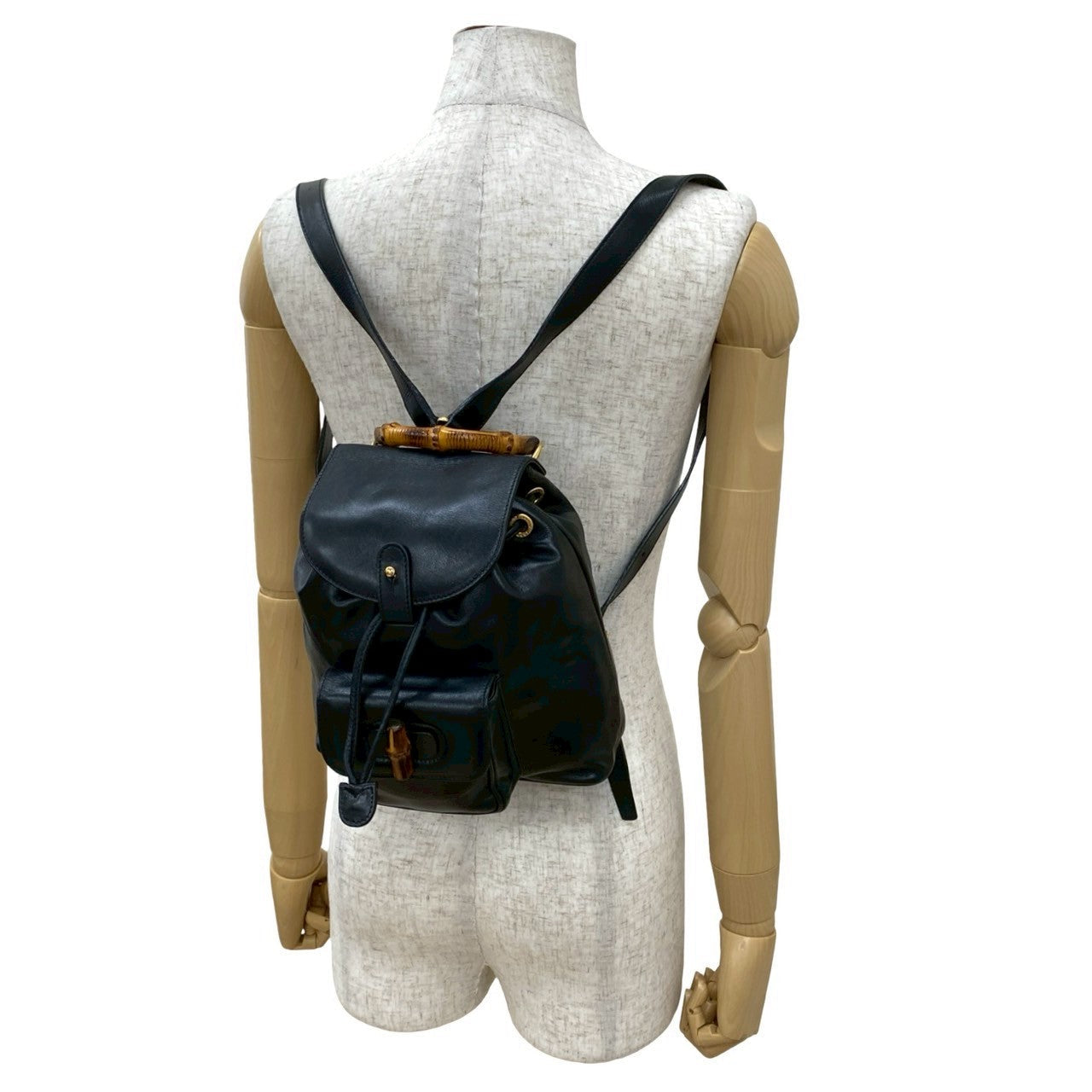 GUCCI Backpack leather black Bamboo