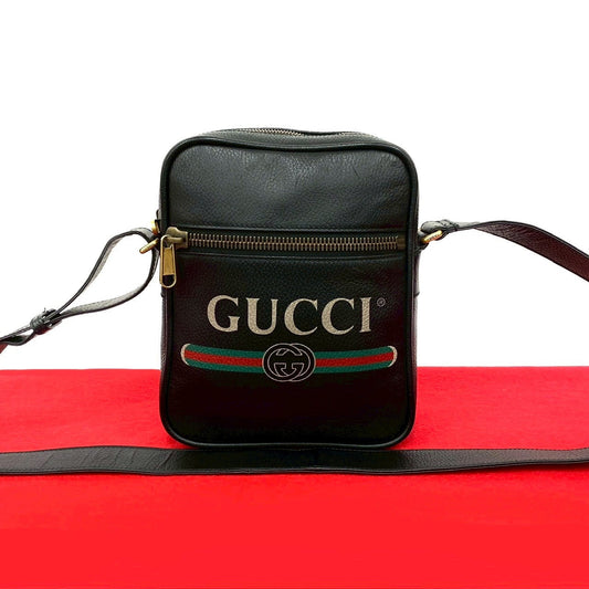 GUCCI Shoulder Bag leather black Sherry line