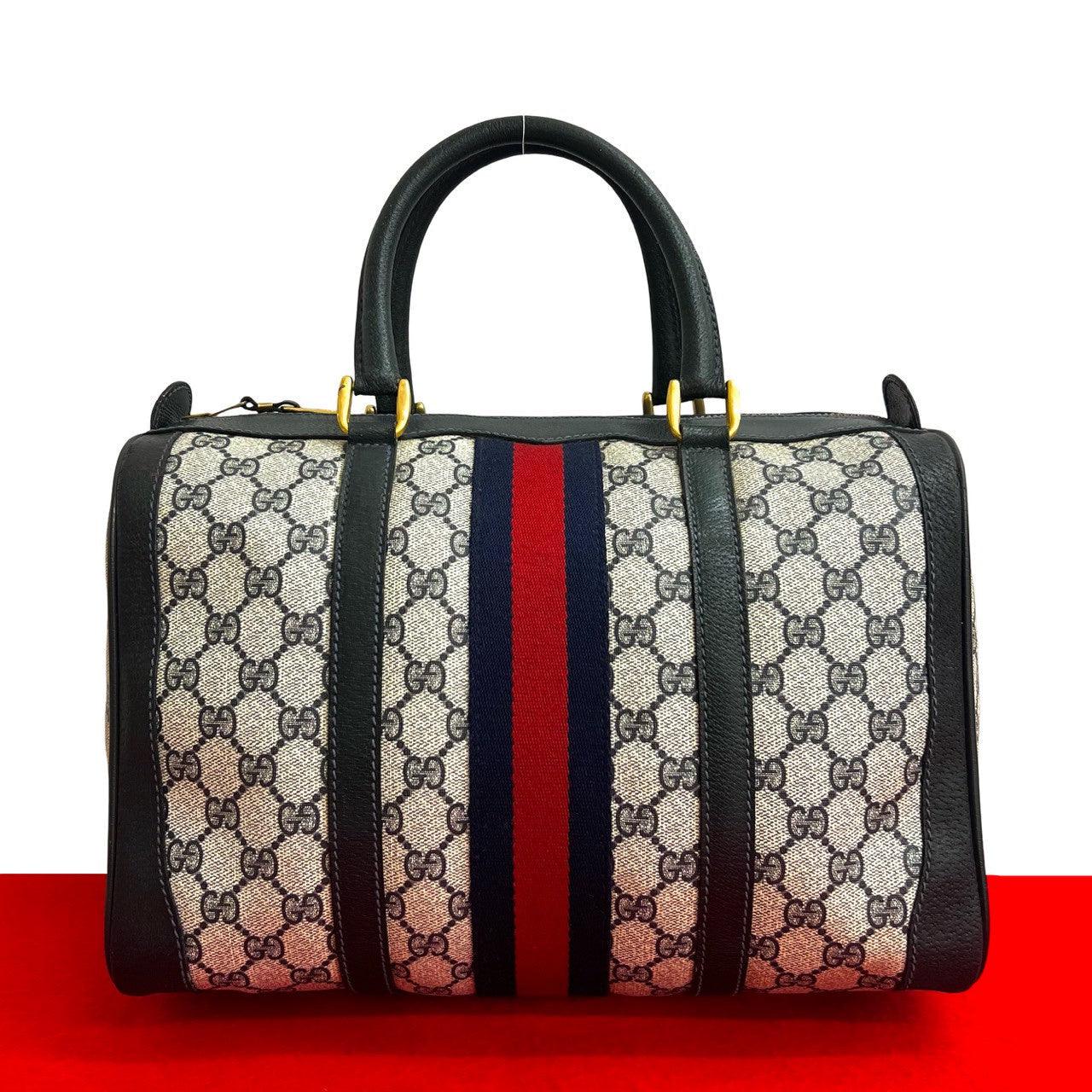 GUCCI Handbag leather Navy Sherry line