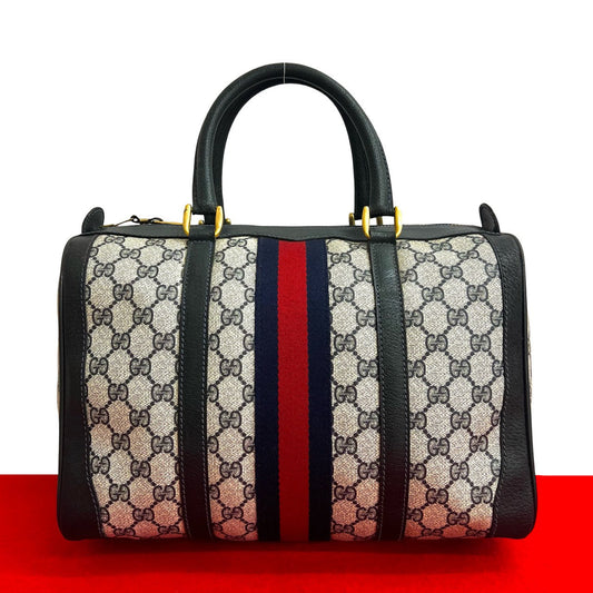 GUCCI Handbag leather Navy Sherry line