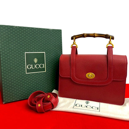 GUCCI Handbag leather Red Bamboo