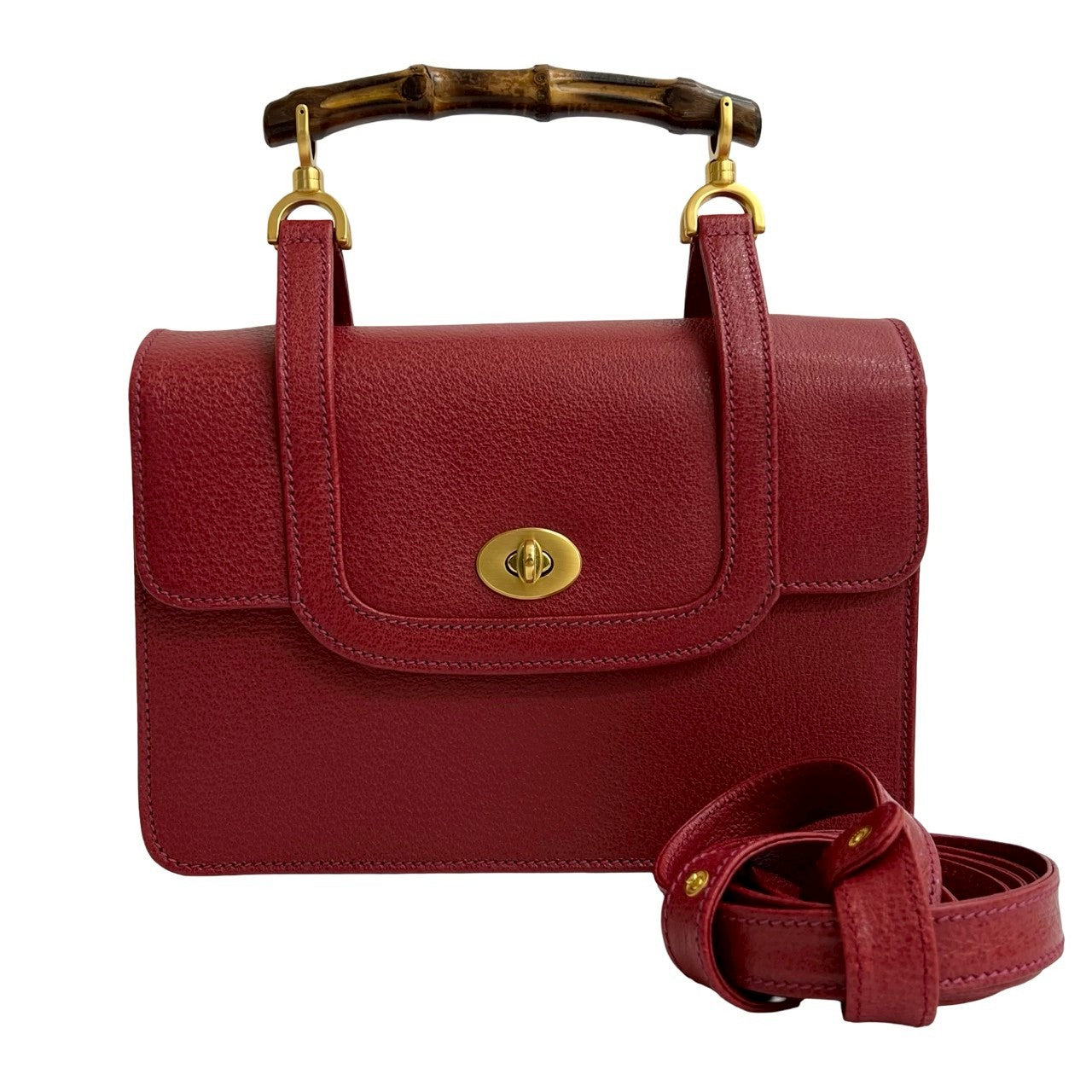 GUCCI Handbag leather Red Bamboo