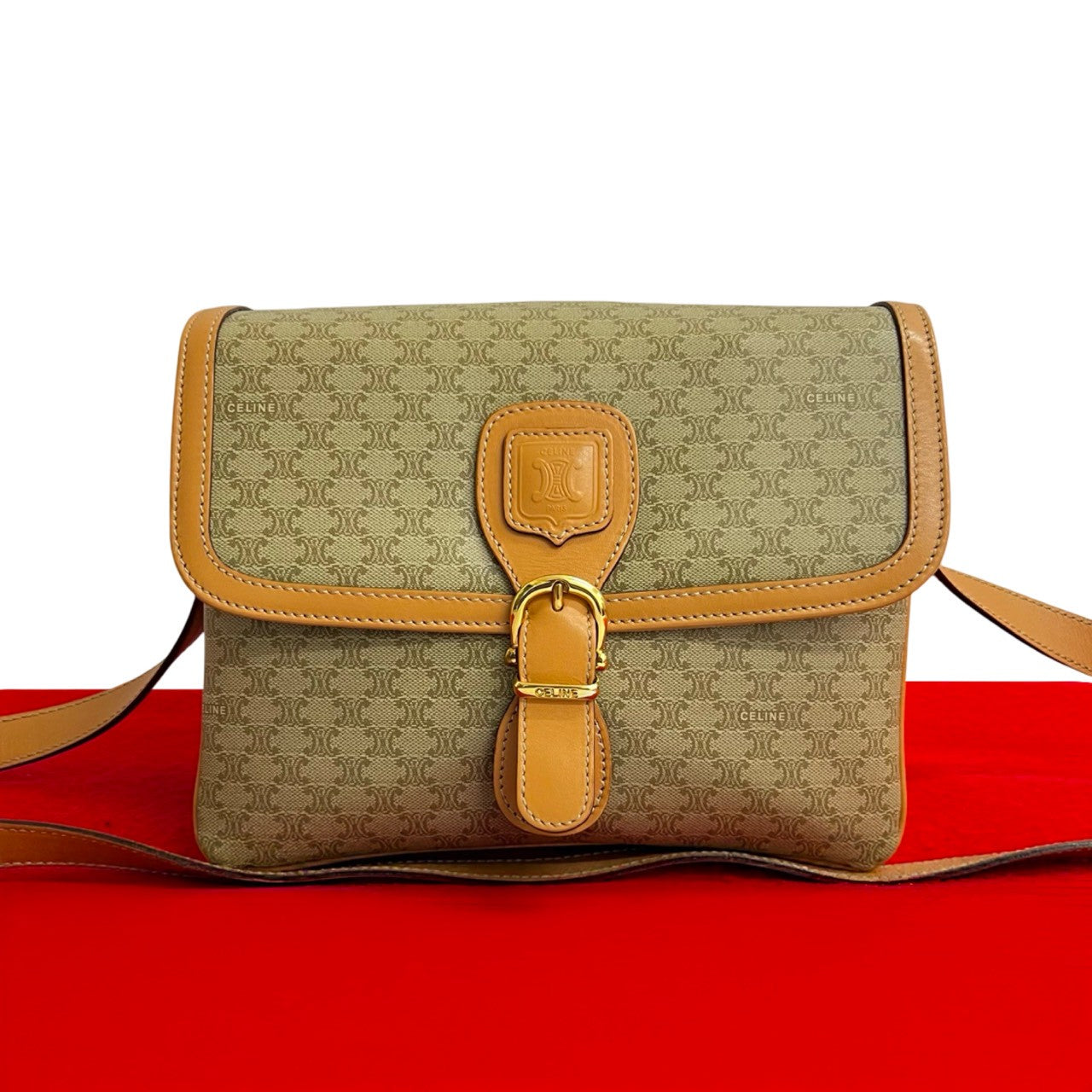 CELINE Shoulder Bag leather beige