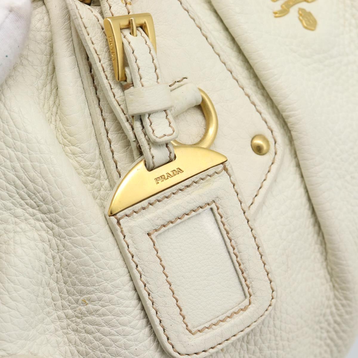 PRADA Hand Bag Vitello Daino Leather White Gold