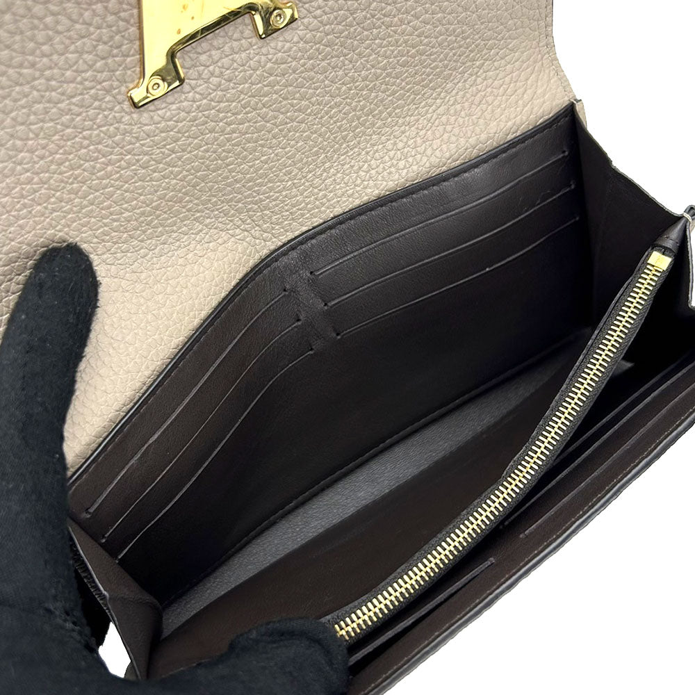 LOUIS VUITTON Long Wallet Purse M61249 leather beige Portefeuille Capsine Women Used Authentic