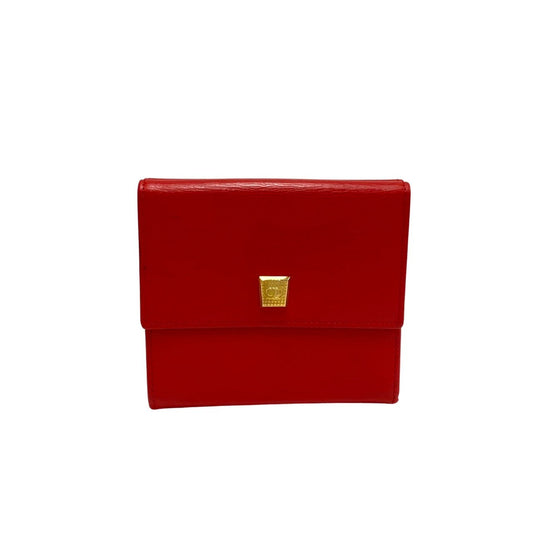 Dior Bifold Wallet leather Red CD logo Metal Women Used Authentic