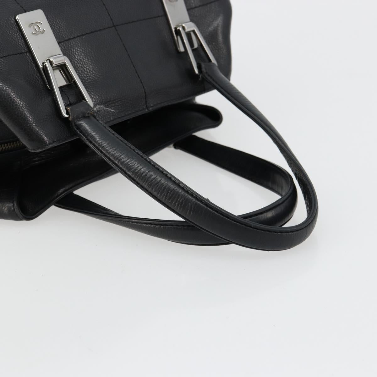 CHANEL Handbag Caviar Skin Black Silver CC