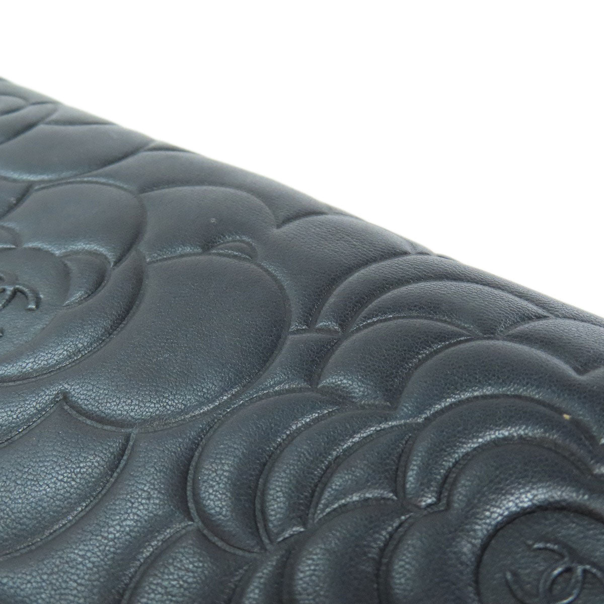 CHANEL Long Wallet Purse lambskin black Camellia COCO Mark SilverMetal Women Used Authentic