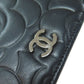 CHANEL Long Wallet Purse lambskin black Camellia COCO Mark SilverMetal Women Used Authentic
