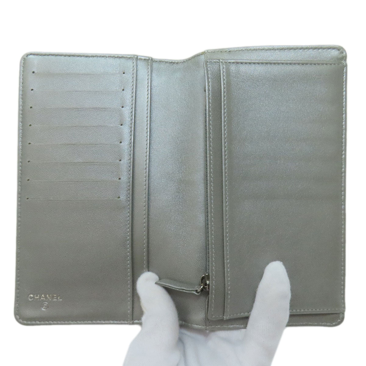 CHANEL Long Wallet Purse lambskin black Camellia COCO Mark SilverMetal Women Used Authentic