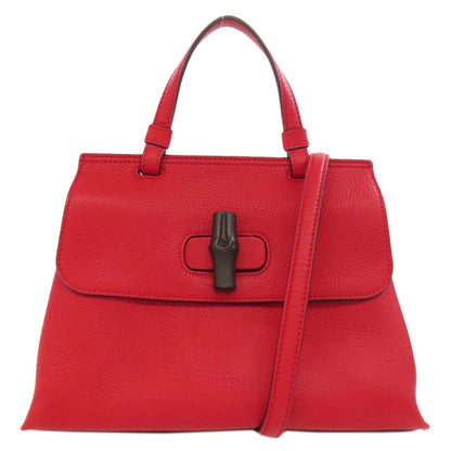 GUCCI Handbag 370831 leather Red Bamboo Daily 2WAY Women Used Authentic