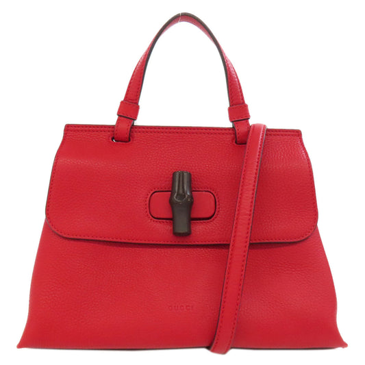 GUCCI Handbag 370831 leather Red Bamboo Daily 2WAY Women Used Authentic