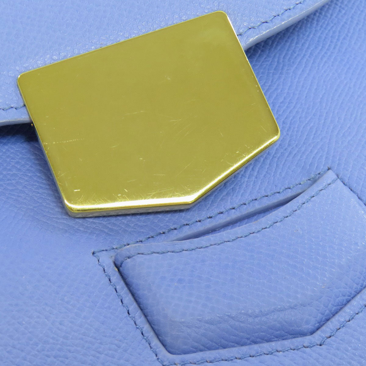 CELINE Shoulder Bag Calfskin Light blue logo Women Used Authentic