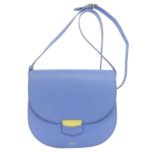 CELINE Shoulder Bag Calfskin Light blue logo Women Used Authentic